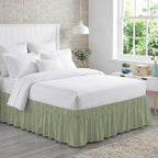 Dark Sage Green Striped Bed Skirt King Size 16 Inch Drop, Adjustable & Elastic Wrap Around Bed Skirts Pleated Dust Ruffles for Twin Full Queen Cal King Base Bed, Farmhouse Stripes Modern Vintage
