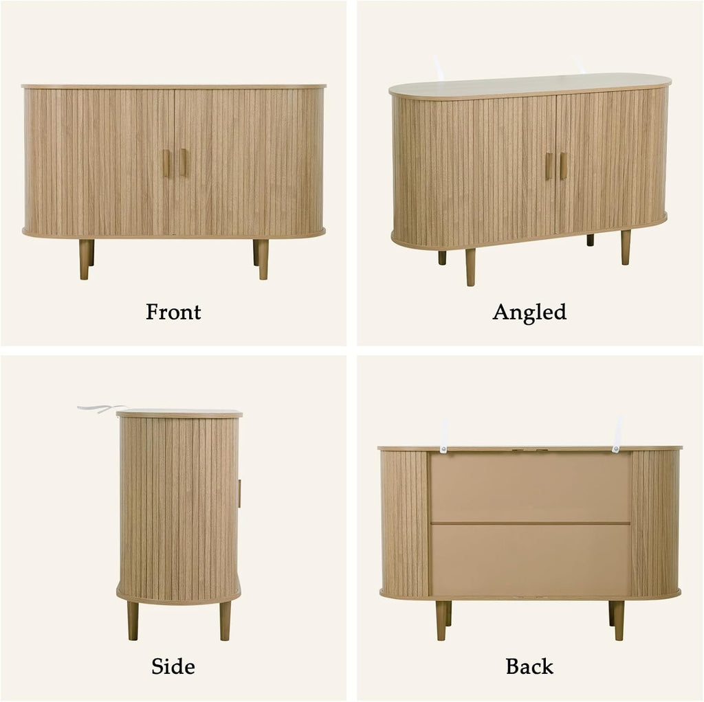 Sideboard Buffet Cabinet,46.85" Fluted Sideboard Storage Cabinet with Fluted Sliding Door,Modern Stand Console Cabinet for Kitchen & Living Room,Restaurant,Entryway(Light Oak)
