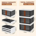3 Pack 8.4 Gallon Collapsible Storage Boxes, Lidded Storage Box with Door and Wheels for Books, Towels and Clothes, Folding Storage Box for Home, White
