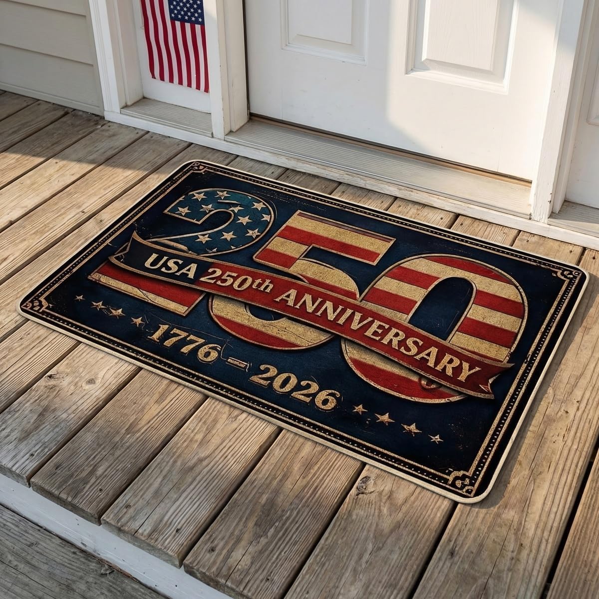 250 Years Anniversary USA Doormats, Patriotic Vintage USA 250th Door Mat for Floor House Office Inside Outside Entrance Decor (001, 28"X17")