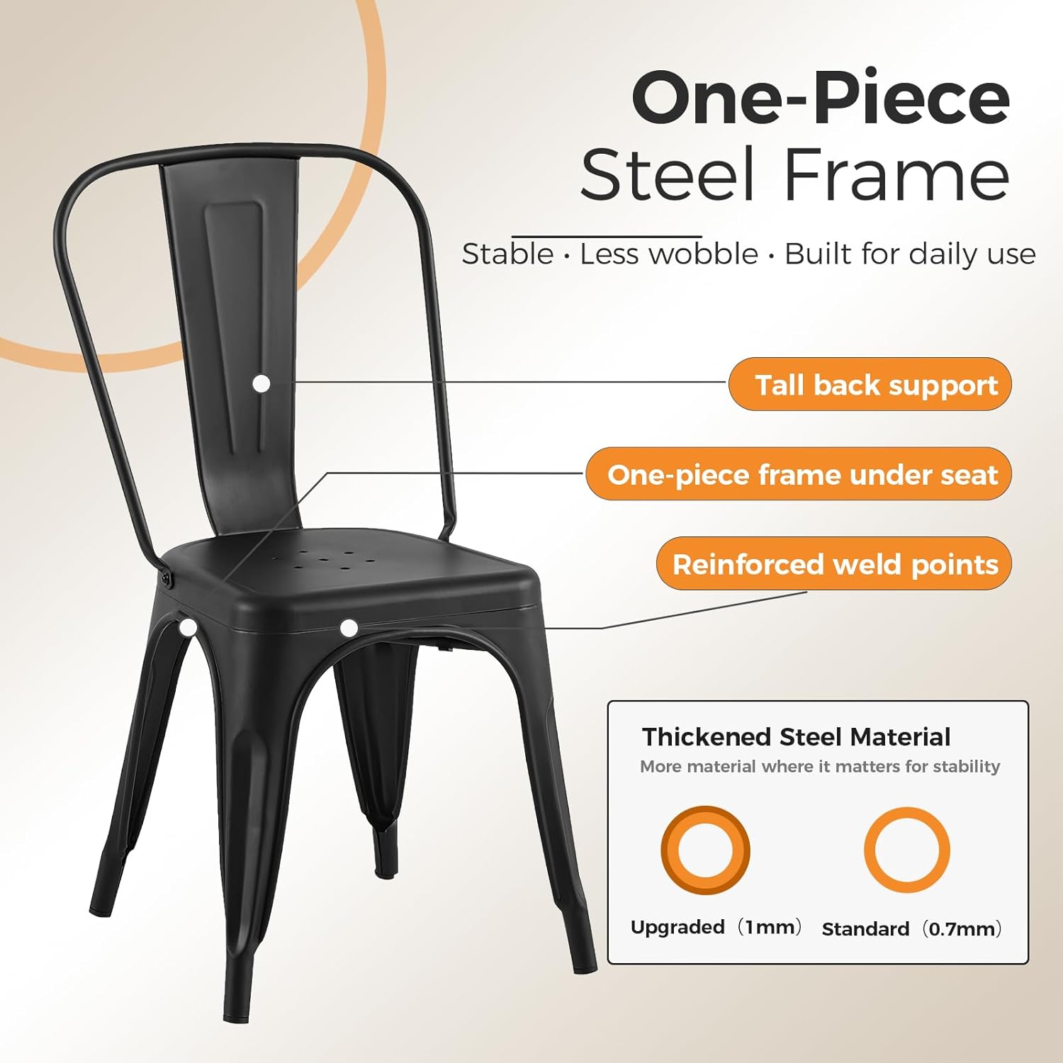 Metal Dining Chairs Set of 8, Stackable Tolix-Style Chairs with Back,Designed for Everyday Indoor Dining,Kitchen & Dining Room (Matte Black)
