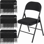 30 Pack Folding Chairs, Fabric Dining Chair Set with Padded Cushion and Back, Indoor Outdoor Seat for Home Office, Parties, Events, Wedding, Extra Guest Seating, Obsidian Black