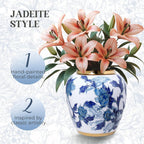 Blue and White Porcelain Vase with Gold Trim - Chinoiserie Style Ginger Jar for Vintage Home Decor, 11 Inches Tall