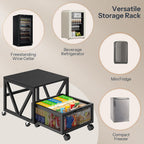 HOOBRO Mini Fridge Stand with Movable Storage Basket, Mini Fridge Cabinet with Wheels, Sturdy Metal Frame, for Home, Office, Dorm, Black BB255TL01