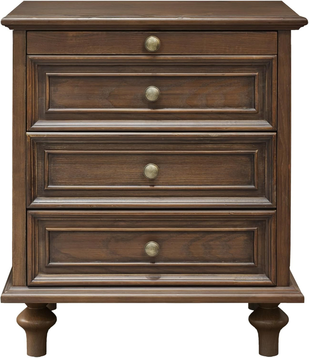 Nightstand with 4 Drawers, Wood Bedside Table Night Stand, Wide Sofa Side End Table 4 Drawers Chest of Dresser for Living Room, Bedroom