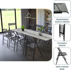 LeisureMod Transparent Acrylic Folding Chair Black Frame, Lightweight Iron Chrome Base, Comfortable Clear Desk Chair, No Assembly Needed (Set of 2) in Solid Black