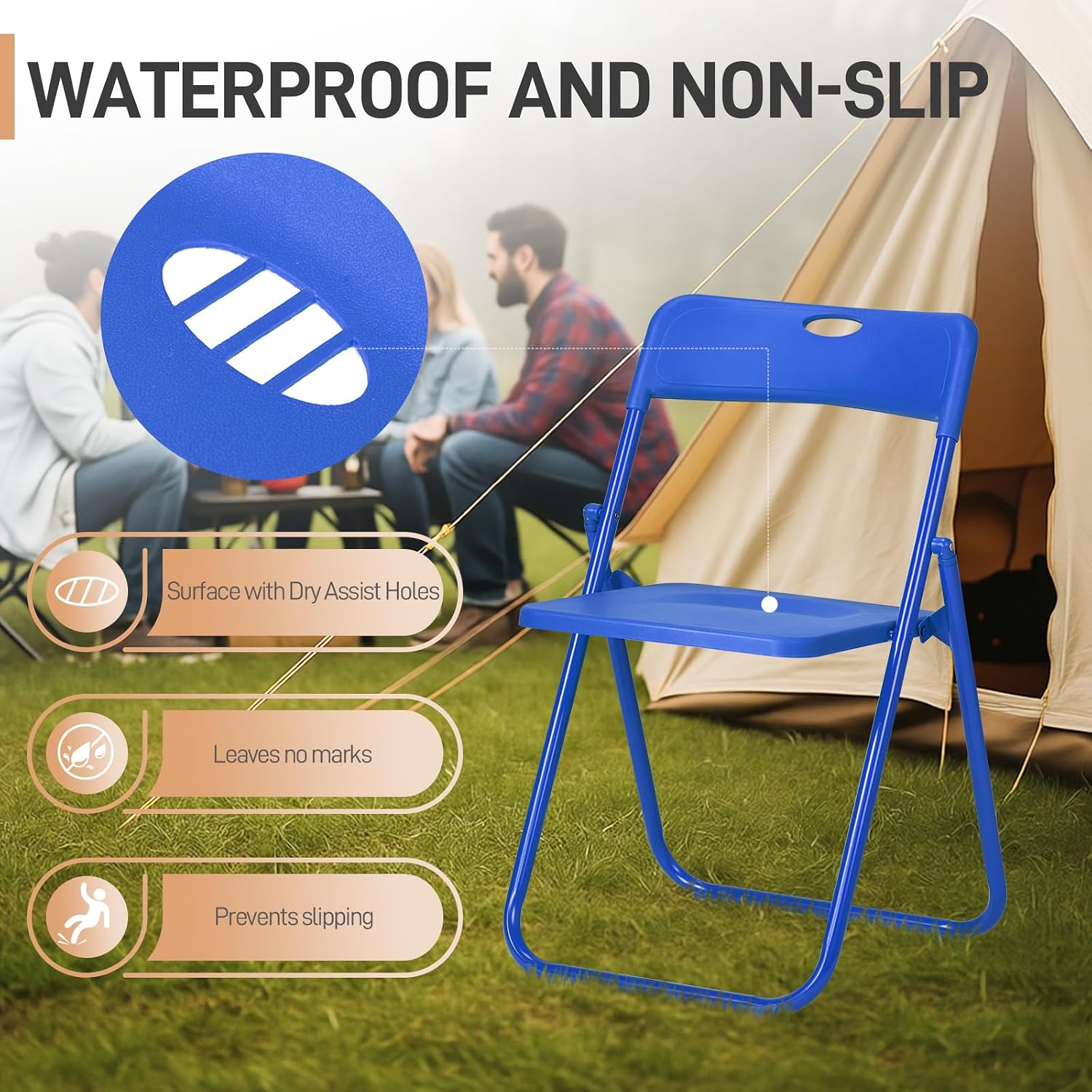Karl home 6 Pcs Folding Chair, 300LBS Lightweight Foldable Plastic Chair, Reinforced Metal Frame Easy to Fold & Store for Indoor & Outdoor, Wedding, Party, Meeting Room, Patio and Garden, Blue