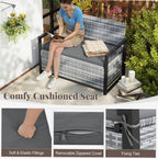 Gray Rustic Rattan Outdoor Storage Bench 40 Gal 800lb Load UV-Resistant 43.5in Seat Cushion Liner for Garden