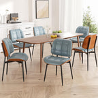 Dining Chairs Set of 4, Mid Century Modern Dining Room Chair with Thick Cushion, Upholstered Faux Leather Kitchen Chairs with Walnut Bentwood Back for Kitchen Dining Room, Blue