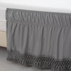 Boho Bed Skirt with 16 Inch Drop, Wrap Around Tassel Bed Skirt, Elastic Dust Ruffle with Adjustable Belts, Easy to Put On, Bed Frame Cover, Machine Washable (Gray,Queen 60"x80")