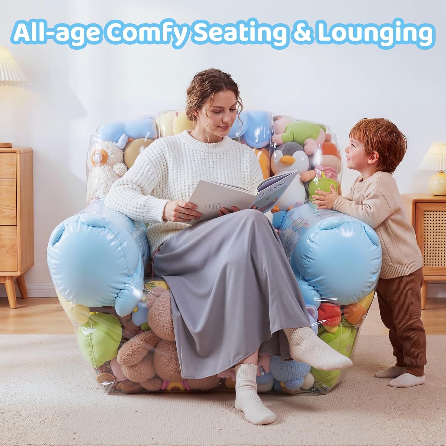 NTYNTY Clear Stuffed Animal Storage Bean Bag Chair Cover for Kids,Extra Large Beanbag Chair Cover with Zipper,PVC Bean Bag Chair Plush Toys Storage & Organizing