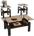 IANIYA 3 Pieces Living Room Table Set, Coffee Table Set of 3 Modern Rectangle Tempered Glass Coffee Table with 2 End Side Tables, 3 Piece Table Sets for Apartment Home Office (3, Brown)