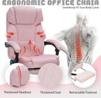 Massage Office Chair with Foot Rest 6 Points Vibration and Heat Home Office Desk Chairs for Heavy People 400lbs Reclining Managerial Chairs Ergonomic Executive Chair (Pink)