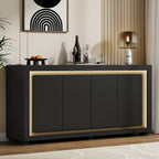 63"Sideboard Buffet Cabinet,Kitchen Buffet Storage Cabinet with Power Outlets & LED Light, Modern Storage Cabinet with 4 Doors,Coffee Bar Console Wine Bar for Living Room,Kitchen,Hallway (Black)