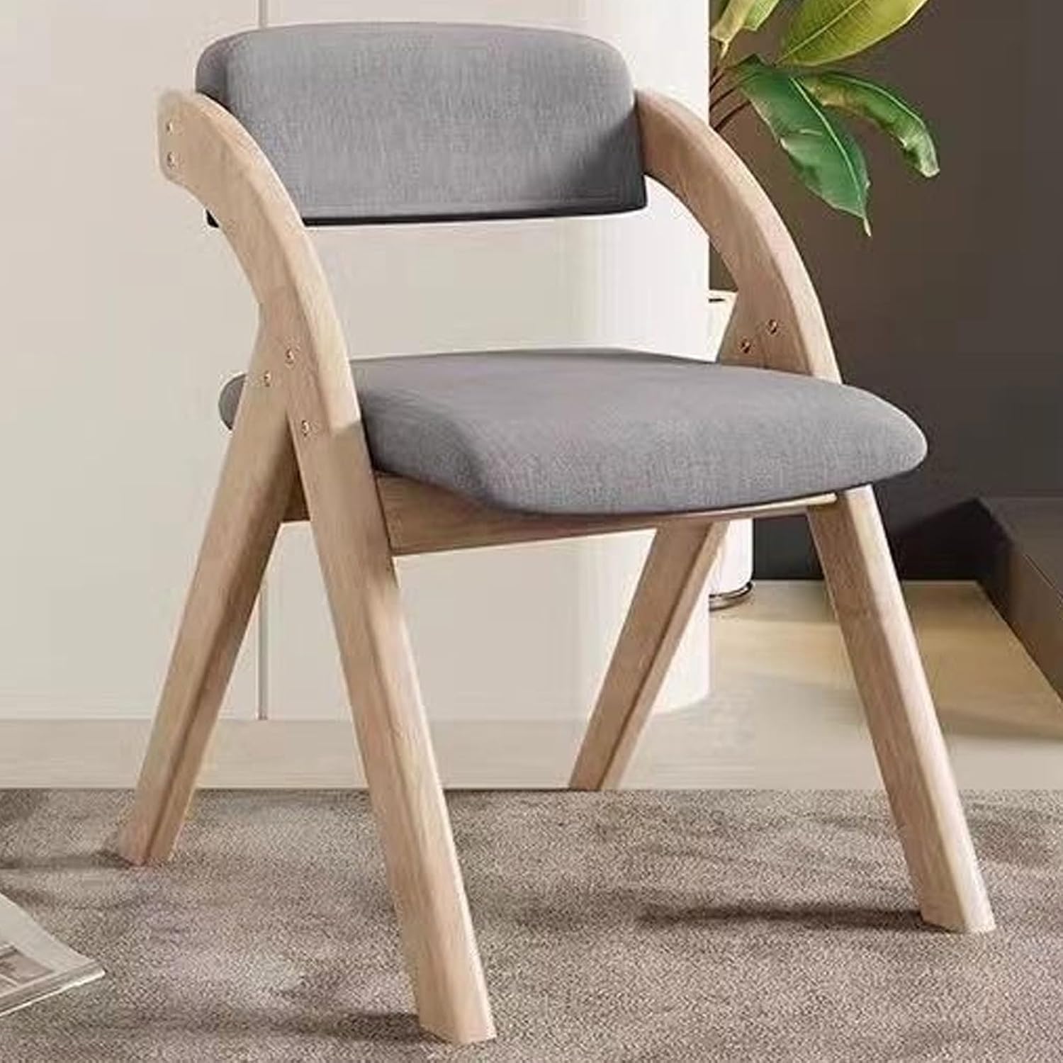 Chair, Wooden Folding Chairs with Cushion, Non-Assembly Design, Linen Fabric Padded Seat for Party Picnic Dining(Walnut Beige)