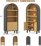 EROMMY 66.7" Arched Cabinet, Kitchen Pantry with Fluted Panel Door, Tall Storage Cabinet Arch Bookcase with Open Display Shelf, Versatile Cupboard for Kitchen, Dining Room, Living Room, Black