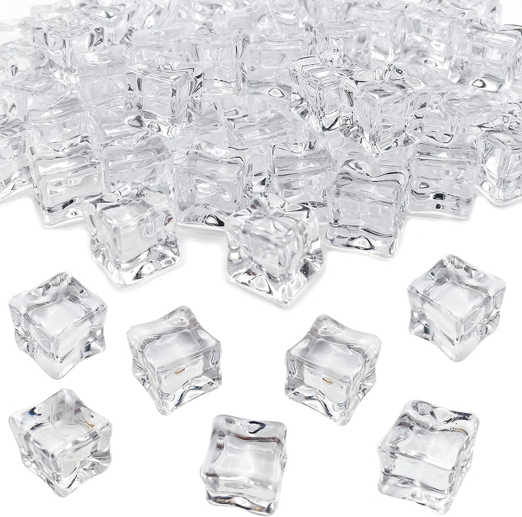 Fake Ice, Clear Fake Ice Cubes Acrylic, 17 mm 100 PCS Acrylic Decorative Ice Cubes for Photography Accessories Props Decoration Vase Fillers