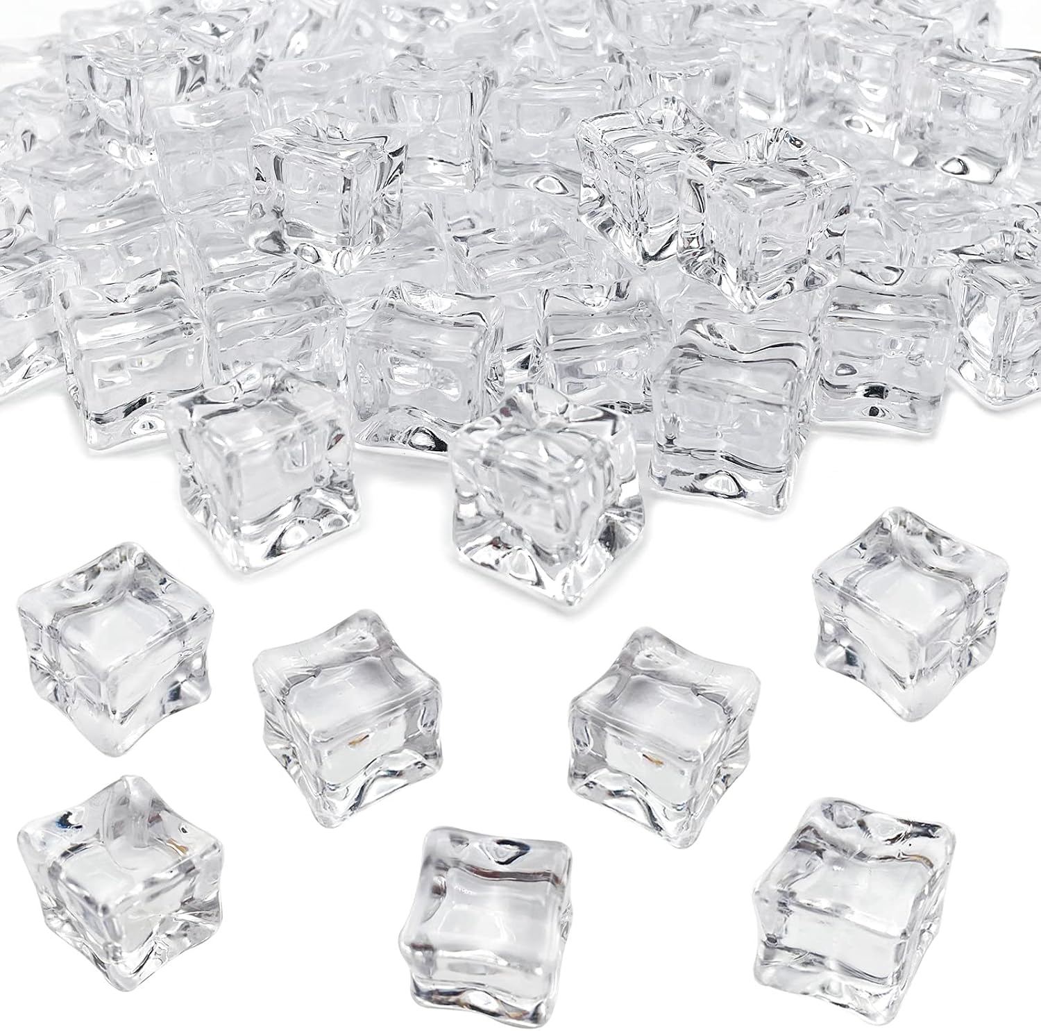 Fake Ice, Clear Fake Ice Cubes Acrylic, 17 mm 100 PCS Acrylic Decorative Ice Cubes for Photography Accessories Props Decoration Vase Fillers
