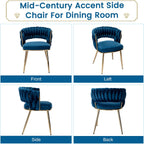 KCC Modern Velvet Dining Chairs Set of 4, Back and Golden Metal Legs, Mid-Century Accent Side Chair for Living Room, Dining Room, Kitchen, Blue