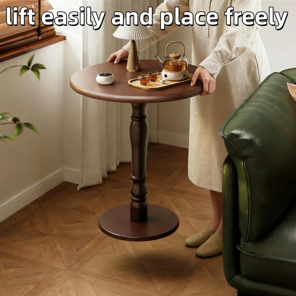 YUNMUARY-Vintage Round End Table with Storage Solid Wood Bedside Tables Wooden End Tables Circle Nightstands Living Room Side Table for Small Spaces Bedroom Side Tables Modern Coffee Table for Balcony
