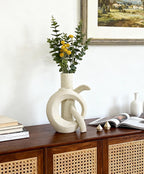 Ceramic Vase Set of 2, OK Shape, Modern Nordic Boho Home Decor - Matte Minimalist Decorative Vases for Living Room, Shelf, Wedding Centerpiece, Table Decor (Cream White)
