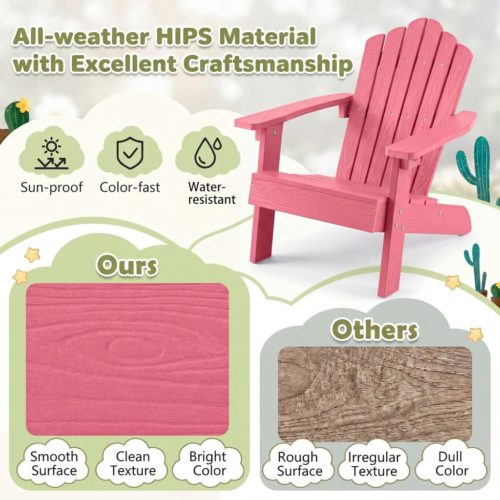 Giantex Kids Adirondack Chair, All-Weather HIPS Children's Outdoor Chair with Tilted High Backrest, Toddler Beach Chair for Garden Patio Backyard, Kids Lawn Chairs for Age 3-7 (1,Pink)
