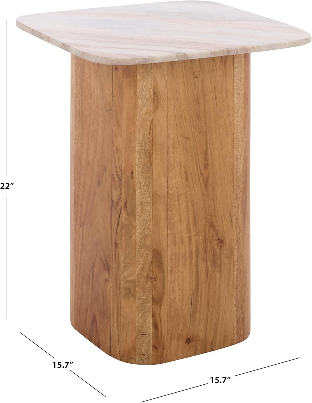 SAFAVIEH Home Collection – Marisa Marble Side Table, Brown & White Marble Top, Solid Acacia Wood Pedestal Base, Accent Table for Living Room or Bedroom (ACC2917A)