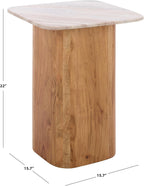 SAFAVIEH Home Collection – Marisa Marble Side Table, Brown & White Marble Top, Solid Acacia Wood Pedestal Base, Accent Table for Living Room or Bedroom (ACC2917A)