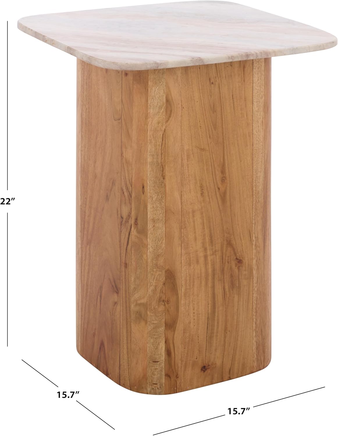 SAFAVIEH Home Collection – Marisa Marble Side Table, Brown & White Marble Top, Solid Acacia Wood Pedestal Base, Accent Table for Living Room or Bedroom (ACC2917A)
