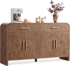 59" Sideboard Buffet Cabinet with Storage, Curved Sideboard Cabinet＆ Adjustable Shelves, FSC-Certified Wooden Board Modern Credenza Buffet Table Console Cabinets (Dark Burl)