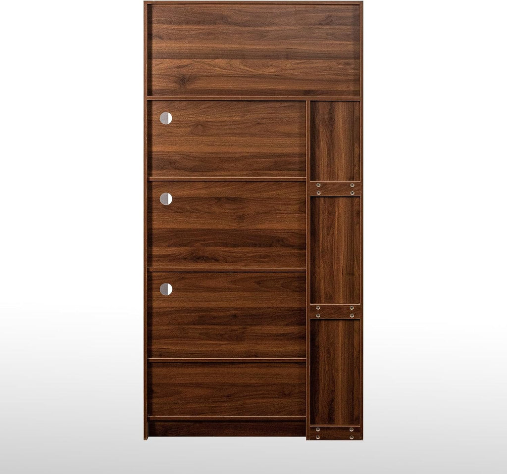 Tall Kitchen Hutch Cabinet with Pull-out Shelves & Drawer Freestanding Pantry Cabinet Large with Cable Management Glass Door Cupboard for Kitchen, Dining Room with Microwave Countertop Walnut Finish