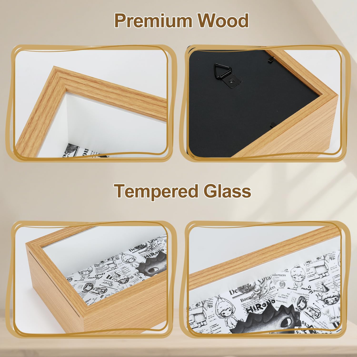 Display Case for Figures with Tempered Glass Door, Wall Mounted Wood Display Case for Collectibles, Dustproof Display Shelf for Pop Mart, Labubu, Action Figures, Mini Toys and Figurines