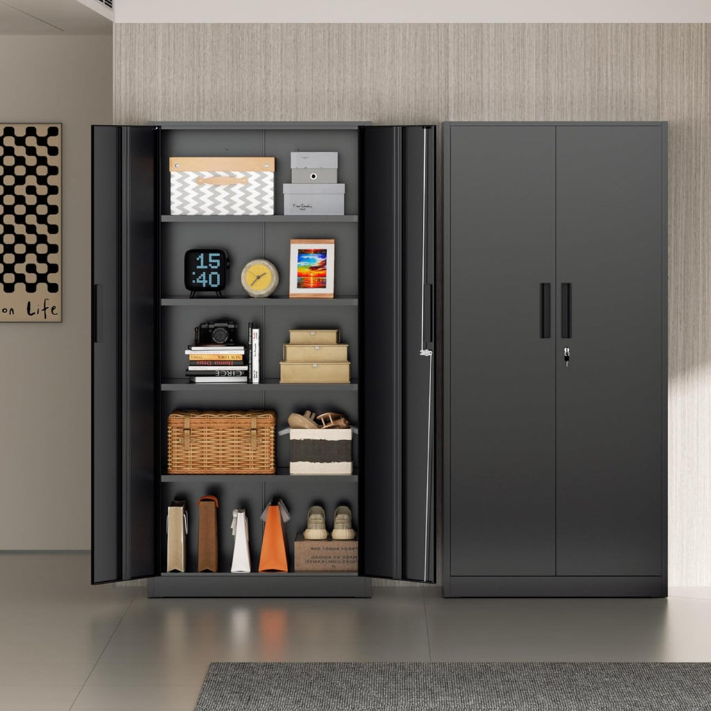 Incbruce 72” Metal Storage Cabinet, Garage Cabinets and Storage System with Doors and Shelves, Tall Lockable Tool Cabinet for Garage, Office, Home (Black)