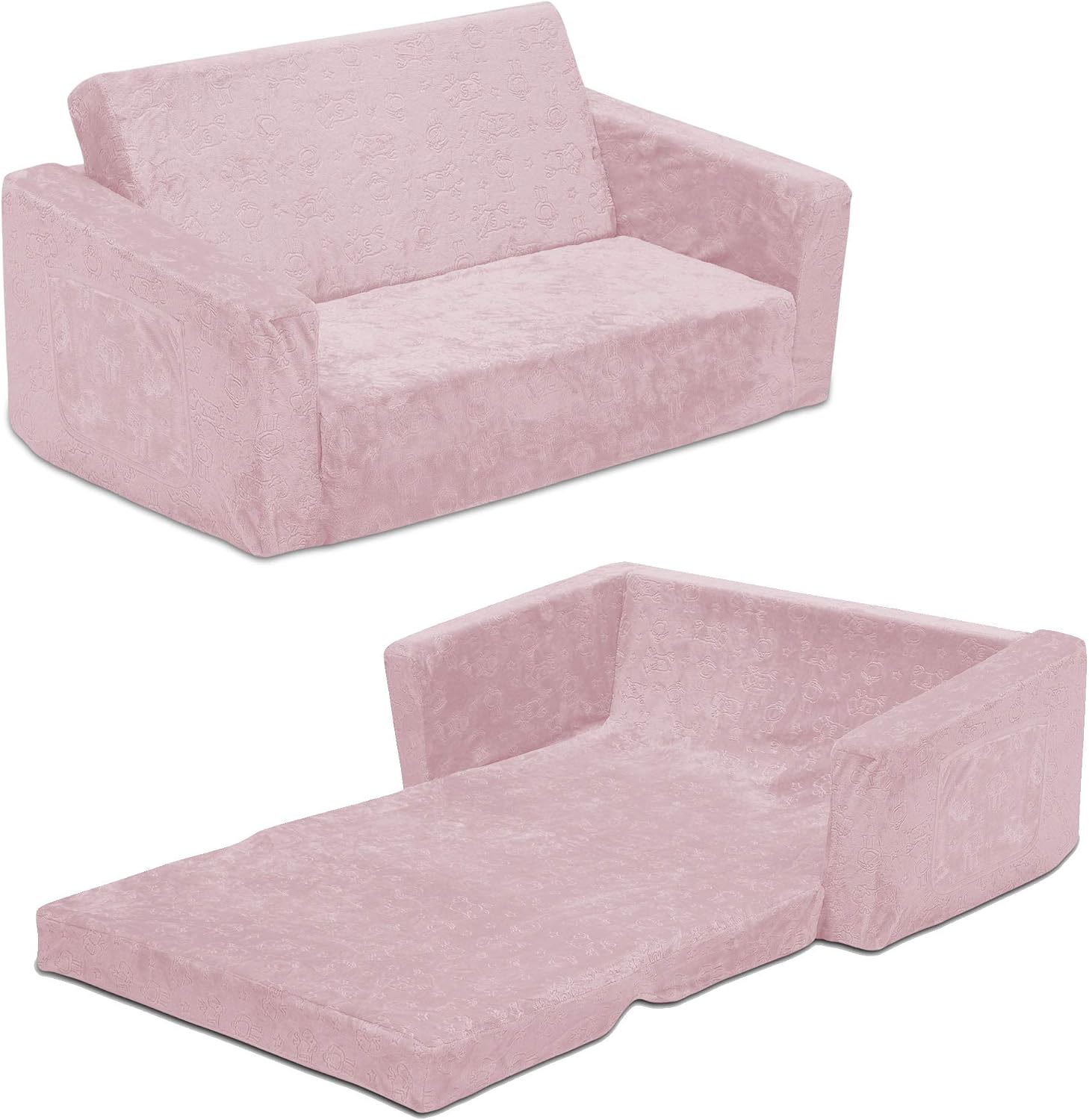 Lifetime 280094 Kid's Picnic Table, Size 1, Almond and Delta Children Serta Perfect Sleeper Extra Wide Convertible Sofa to Lounger, Comfy 2-in-1 Flip Open Couch/Sleeper for Kids, Pink