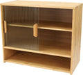 Bamboo Kitchen Pantry Sideboard with Sliding Glass Doors, Freestanding Storage Cabinet with Adjustable Height, 3-Tier Utility Cupboard for Bottles and Dishes