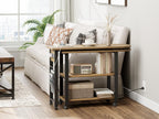 Takywep 360° Rotating Side Table with Storage, End Table with Charging Station, Swivel Coffee Table, Sofa Table with Storage, Rolling Side Table with 6 Lockable Wheels, for Home Office, Wood Color