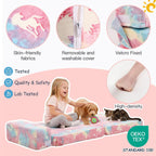 Tiita Folding Sofa Bed for Kids, Toddler Fold Out Couch Bed with Removable Cover, Kids Futon Sleeper Chair Folding Beds Mattress for Children Room, Living Room, Guest Room,Colorful