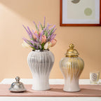 Ginger Jar, Decorative Porcelain Ginger jar with lid, White Gold Ceramic Vase for Decor Decor, Kitchen, Bookshelf Decor, Storage jar, Table Center Vase(12in)