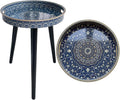 Round Indoor Side Tables with Detachable Wooden 3 Legs, Versatile Tray Table, Perfect for Round Coffee Table Tea, and Relaxation Time 17.7 Inch (33 Blue Maze)