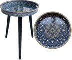 Round Indoor Side Tables with Detachable Wooden 3 Legs, Versatile Tray Table, Perfect for Round Coffee Table Tea, and Relaxation Time 17.7 Inch (33 Blue Maze)