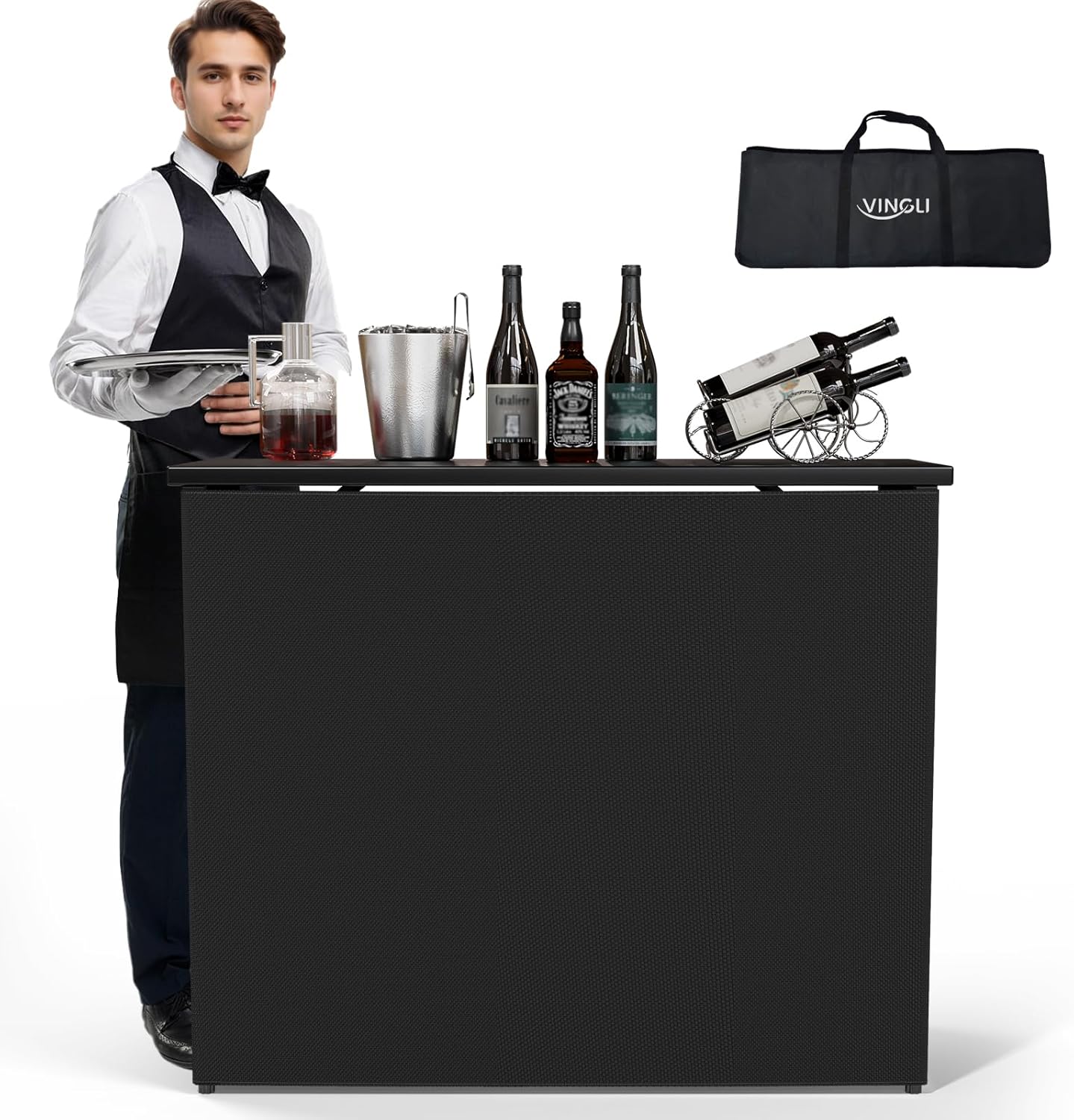 VINGLI 45" Commercial Grade Portable Bar Table for Events, Mobile Bartending Station, Outdoor Indoor Pop Up Bar Table with Skirt PP (45"-1P, Black, Standard)