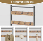 Coat Rack Hall Tree with Shoe Storage, Entryway Hall Tree Storage Bench, Wood Look Accent Furniture with Metal Frame, 3-in-1 Design, Rustic Brown | 7 Movable Hooks, 330lb Weight Capacity, Anti-Tip Design, Adjustable Feet, Fits Small Spaces