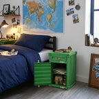 Industrial Metal Container Side Table, 3-Tier End Tables with Drawers, Bedside Table, Container Style Locker Wrought, Retro Style Metal Container Cabinet for Bar/Bedroom/Garage (Green)