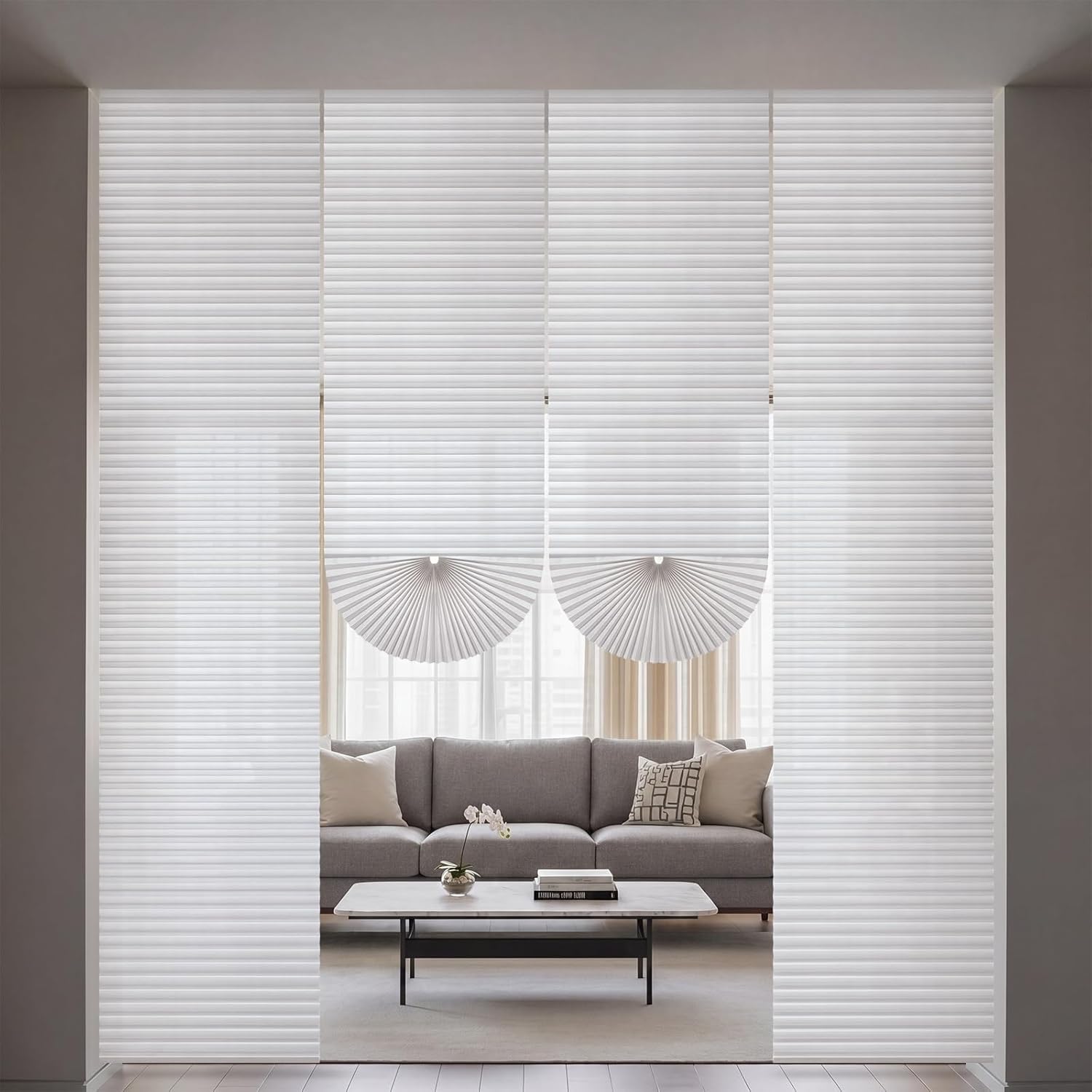 Threehoney 4 Pcs Non Woven Room Divider 30 x 118 Inch No Drilling Pleated Blinds for Room Separation Adjustable Temporary Light Filtering Privacy Screen Wall Divider for Home Bedroom Office