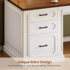 SEDETA Farmhouse 70.9" Executive Desk, Home Office Desk with File Drawers and Storage Cabinet, Computer Desk with Power Outlet for Home Office, Work Study Writing, White+Brown