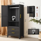 GAIOUS Metal Wardrobe Cabinet with 2 Drawers, 71" Clothing Storage Cabinets | with 2 Doors, 1 Adjustable Shelf, Steel Armoire Wardrobe Closet with Hanging Rod for Bedroom, Gym, Cloak Room (Black)