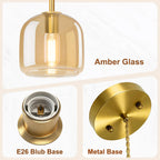 Pendant Lights Kitchen Island 2 Pack,Gold Pendant Lights with Glass Shade,Vintage Hanging Light Fixture Adjustable Cord for Kitchen,Dining Room,Hallway,Living Room,Foyer, Entryway