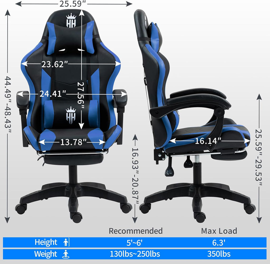 RGB Gaming Chair with Footrest, Computer Gaming Chair with LED Lights for Adults, Reclining Gamer Chair with Adjustable Headrest, Lumbar Support and Linkage Armrests for Home, Office, Gaming Room