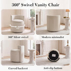 FOXHUNTER Vanity Stool with Storage Vanity Chair with Back, 360°Swivel Accent Chair Upholstered Vanity Chairs for Living Room, Makeup Room,Bedroom,Office(Beige)