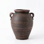 Vintage Terracotta Vase with Dual Handles, Rustic Distressed Ceramic Vase, Large Textured Pottery for Boho Farmhouse Decor, Table Centerpiece,Dried Floral Arrangements